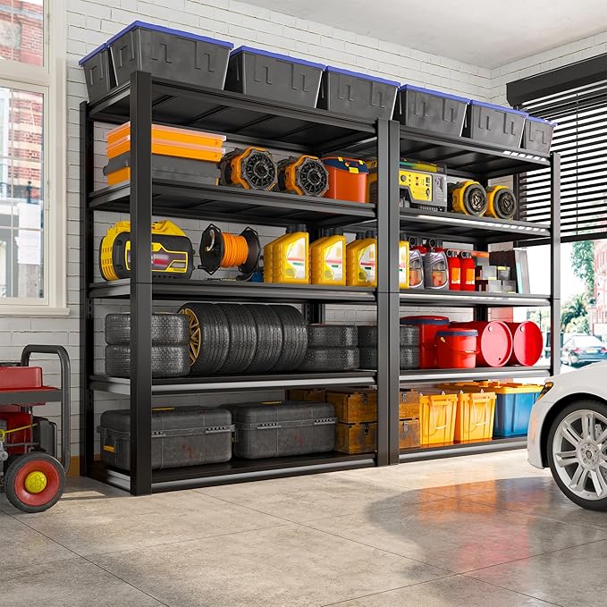 REIBII Garage Shelving Heavy Duty Storage Shelves, Extra Large Adjustable Storage Rack with 5 Tier Metal Shelving 2500LBS Heavy Duty Shelf for Garage Kitchen Pantry Warehouse Basement, 4 Pack