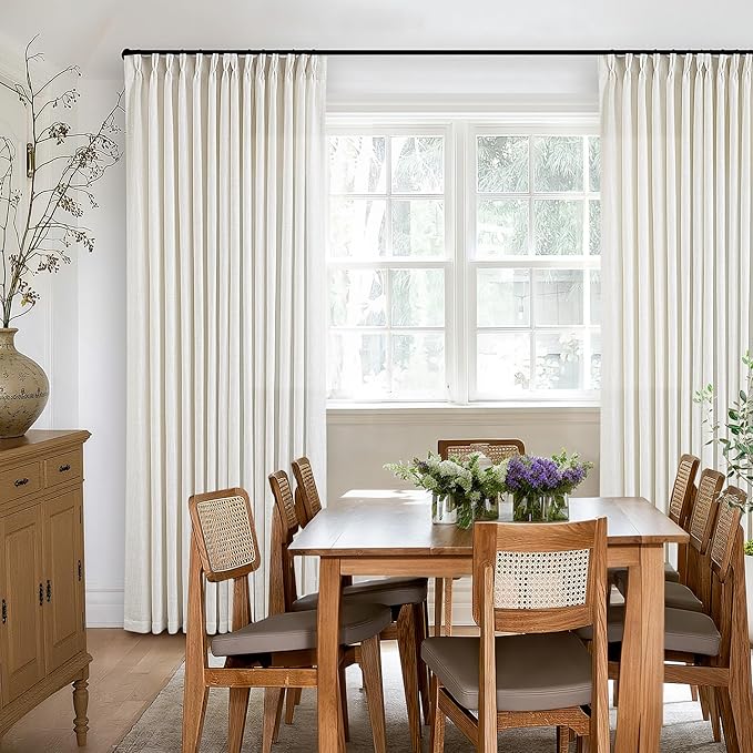 Memory Shape Trained Pinch Pleated Linen Curtains 100 Inches Long for Living Room Bedroom Custom Pleat with Hooks for Track Back Tab Light Filtering Window Curtain 100 Inch Drapes for Dining Room