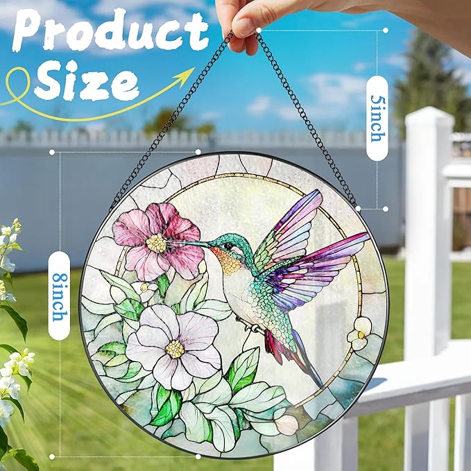 Hummingbird Suncatcher Stained Glass, Stain Glass Window Hanging, 8 Inch Stained Glass Decor, Bird Wall Art, Hummingbird Gifts, Gifts for Mom, Indoor Decor, Memory Sympathy Gift
