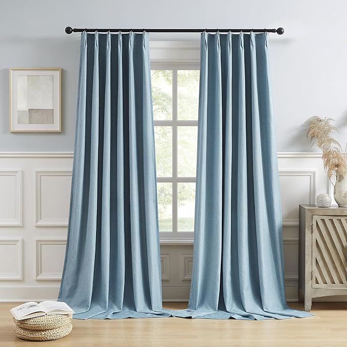 DUALIFE Blue Pinch Pleated Blackout Curtains 108 Inch Long 2 Panels Set Pinch Pleat Drapes for Living Room Bedroom Thermal Insulated Full Blackout Draperies with Hooks 40" Wx108 L