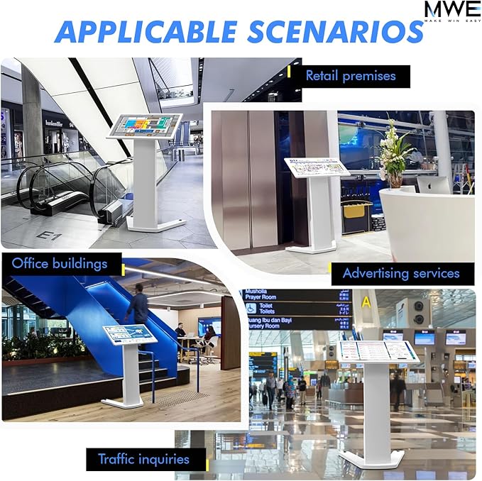MWE 32 Inch Touch-screen Self Service Kiosk, Floor Standing Digital Signage Display, FHD Information Kiosk, 2 Speakers, Interactive Display for Mall Navigation/Self-Ordering/Advertising/Retail Store