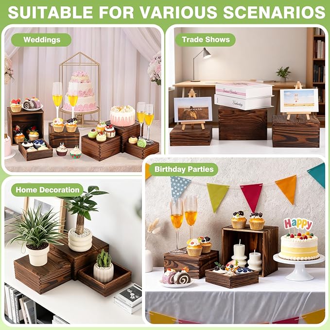 6 Pack Wood Cake Cupcake Stand Buffet Risers, Wooden Display Stand Wood Display Riser, Square Food Display Risers for Party Wedding Birthday Home (6" 7" 8" 9" 10" 11")
