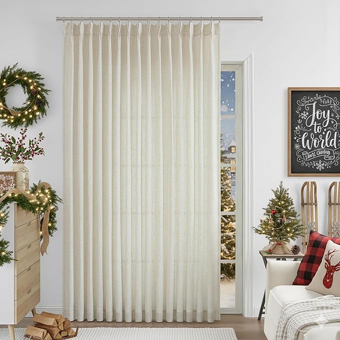 Vision Home Natural Pinch Pleated Semi Sheer Curtains Textured Linen Blended Light Filtering Window Curtains 84 inch for Living Room Bedroom Patio Pinch Pleat Drapes with Hooks 1 Panel 84" Wx84 L