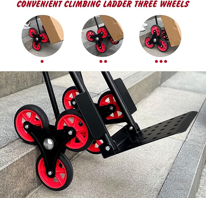 Stair Climber Hand Truck Dolly, Heavy Duty 440 Lb Capacity Trolley Cart with Telescoping Handle and Rubber Wheels 6 Rubber Wheels and Rope for Moving Logistics Warehouse