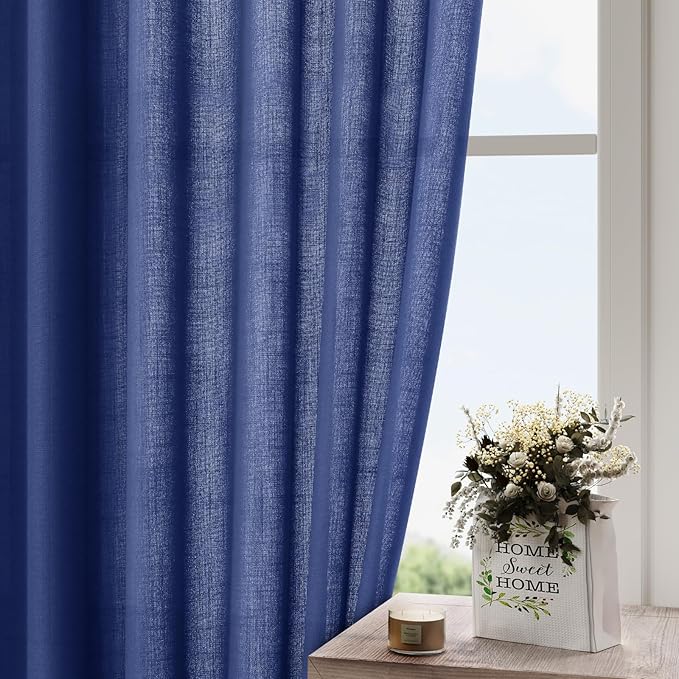 Nanspring Classic Blue Curtains 72 Inch Length for Living Room Semi Sheer Light Filtering Door Drapes 2 Panels Set for Kids Bedroom Light Filtering Back Tab Rod Pocket Modern Farmhouse Decor 52x72