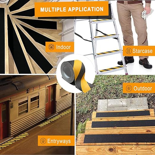Anti Slip Grip Tape for Stairs 4Inch x 60Ft Non-Slip Strips Non Skid Safety Tape for Outdoor/Indoor Steps, Stairs, Traction Tread Staircases, Boats (Black/Yellow)