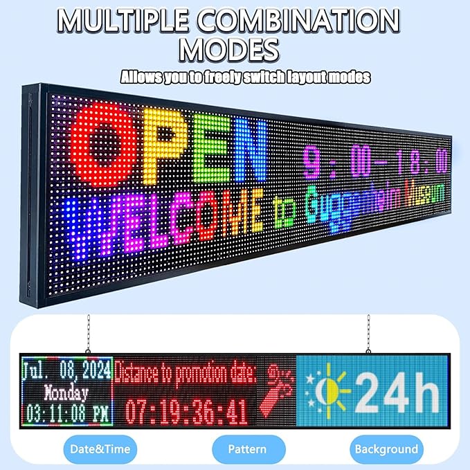 P10 Outdoor Led Sign 77"x14" WiFi Programmable with High Brightness Scrolling LED Sign for Business Digital Advertising Display Electronic Message Board
