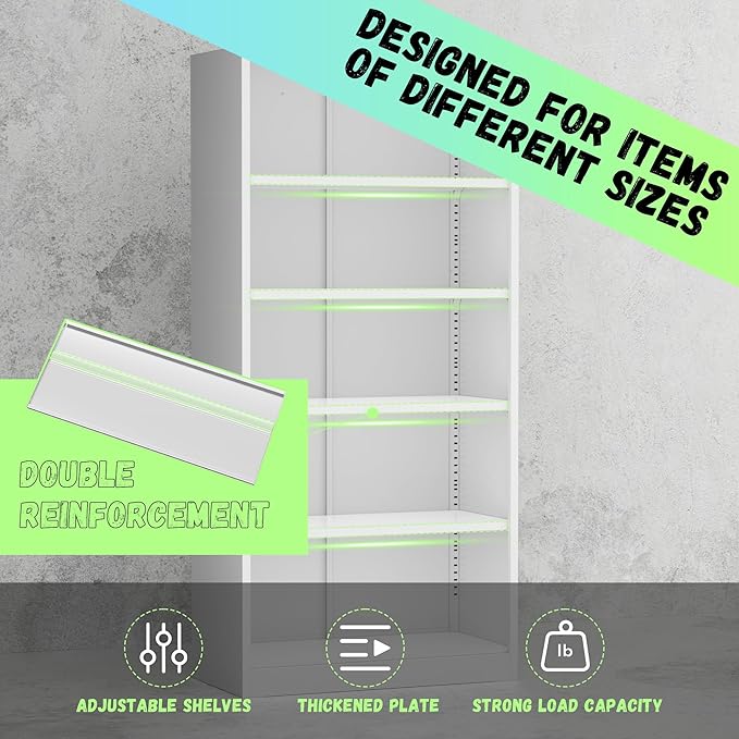 INTEGREAT Metal Storage Cabinet,71" Office Metal Cabinet with Locking Doors and Adjustable Shelves,Steel Locking Cabinets for Office,Home,Garage,Gym,School (White)