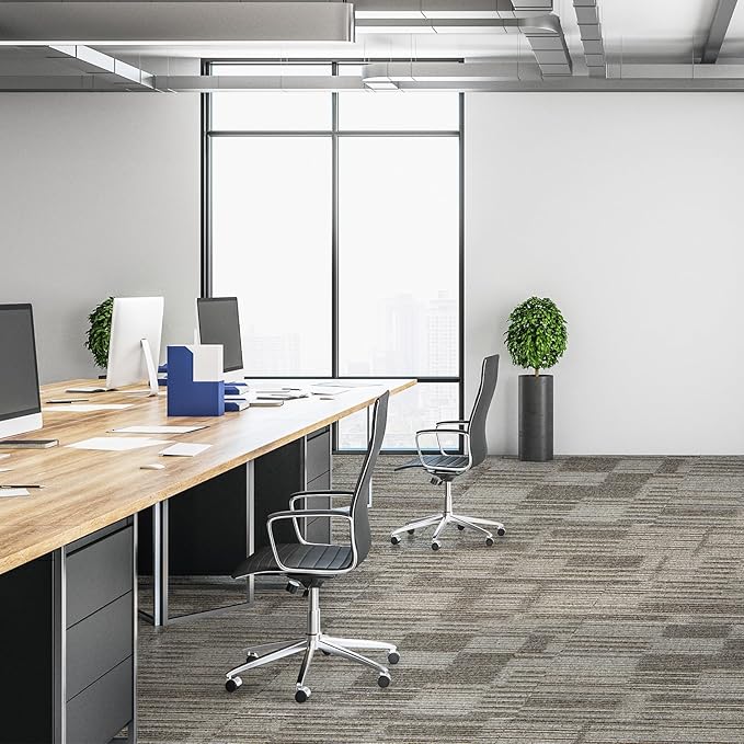 uyoyous 24 Pcs Commercial Carpet Tiles, 20'' x 20'' Twill Jacquard Carpet Squares with Non-Slip Backing, 64.58 Sq Ft Reusable Carpet Floor Tiles with Stickers for Home Office