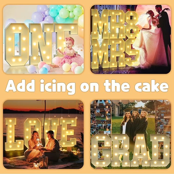 imprsv 3FT Block Marquee Letters Light Up Letters for Birthday Baby Shower Party Backdrop Decor, Large Light Up N for Wedding Decorations Engagement Party Decorations