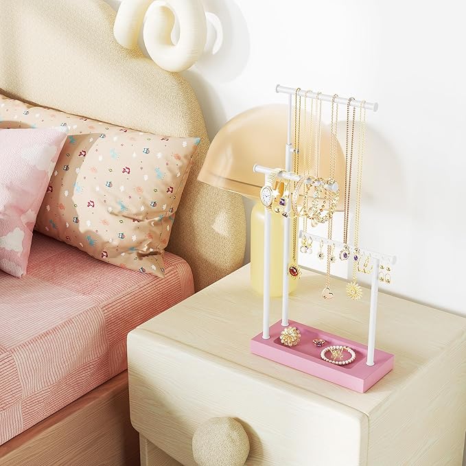 SRIWATANA Jewelry Organizer Stand, Extra Tall Necklace Holder Jewelry Holder, Gift Idea (Pink & White)