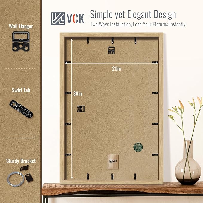 VCK 20x30 Poster Frame 5 Pack - Natural Oak, High-End Wood Picture Frames with Polished Plexiglass, Display 16x24 Photo with Mat or 20x30 without Mat, Art Gallery-Quality, Wall Hanging, Natural Oak