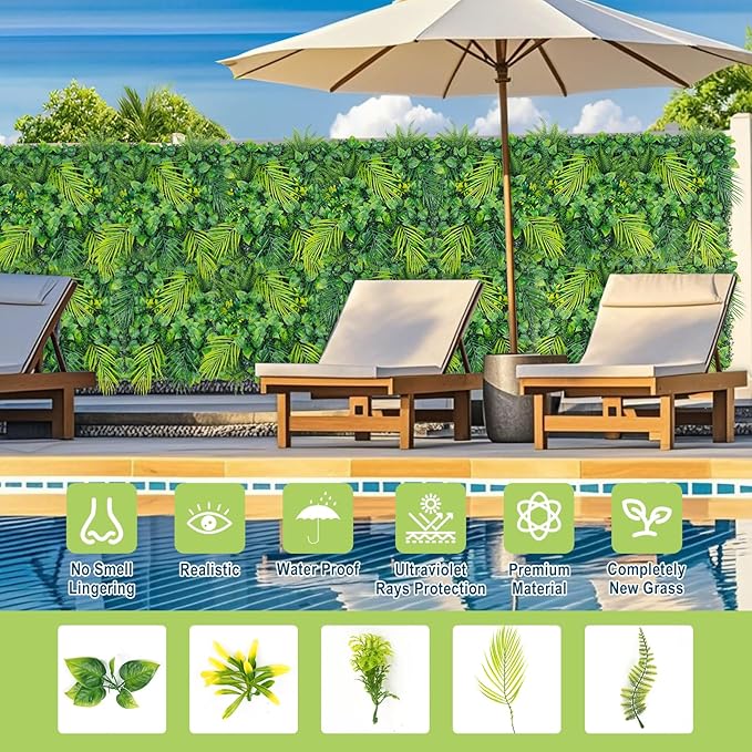 20"X20" Artificial Grass Wall, 16PCS Boxwood Hedge Panels UV-Protected Greenery Privacy Hedge Screen, Grass Backdrop Wall for Indoor Outdoor Patio Balcony, Party Garden Fence Decor