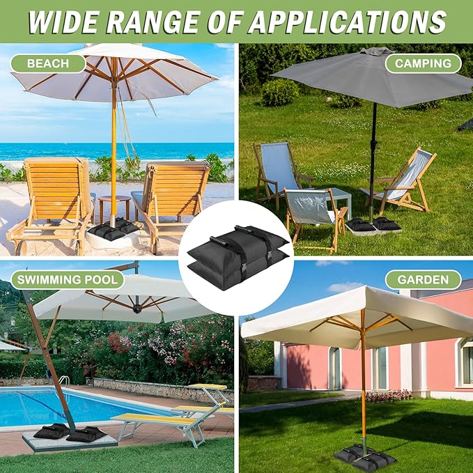 Esmorah Umbrella Base Weights Sand Bags, 2 Pack 45lbs Fillable Weight Bags to Hold Things Down, Black Weighted Base Sandbags for Outdoor Furniture Patio Cantilever Umbrellas Stand (Without Sand)