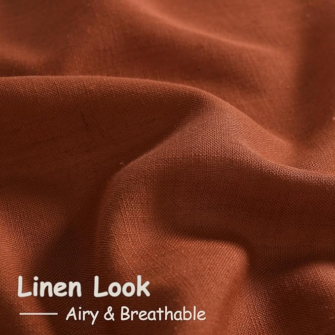 Terracotta Boho Curtains for Bedroom Back Tab Rod Pocket Semi Sheer Linen Curtains 90 Inches Long 2 Panel Set Light Filtering Neutral Brick Burnt Orange Farmhouse Curtain for Living Room 40x90