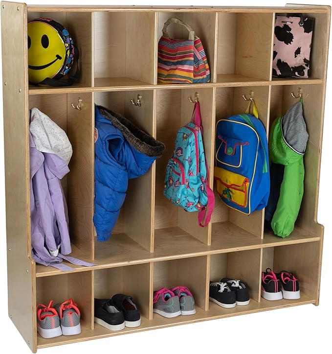 5-Section Coat Locker with Bench & Cubby Storage for Kids – Birch Plywood Perfect for Daycare, Preschool, and Kindergarten