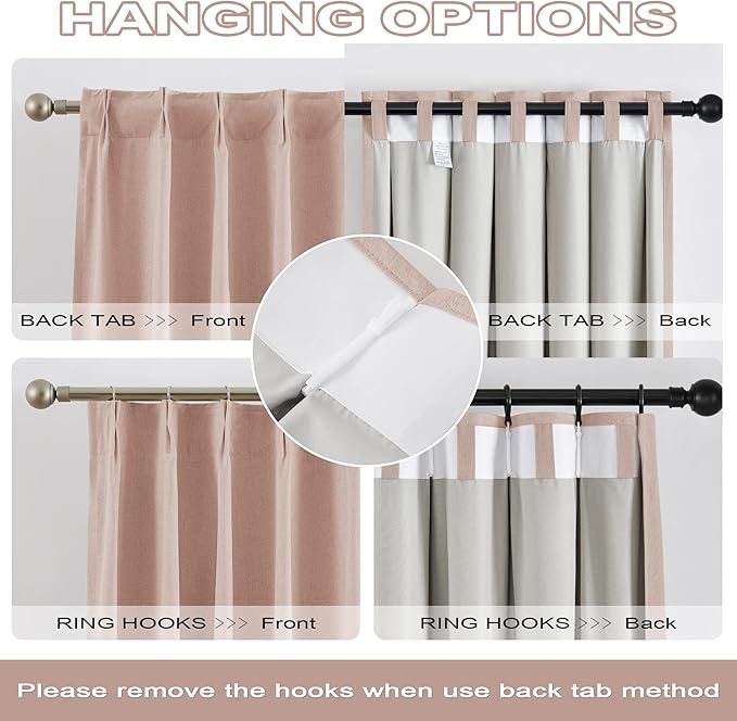 DUALIFE Dusty Pink Pinch Pleated Blackout Curtains 96 Inches Long - Back Tab Room Darkening Drapes with Hooks for Girls Baby Nursery Bedroom, Soft Pale Pink 40 x 96 Inch 2 Panels
