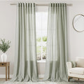 Long Sage Green Curtain 2 Panels 105 inches Long for Living Room Back Tab Rod Pocket Light Filtering Semi Sheer Drapes Cotton Linen Textured Pale Green Window Curtain 105 inch Length
