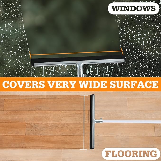 Lasnten 4pcs Double Foam Floor Squeegee for Concrete Industrial Floor Scrubber Stainless Steel Cleaning Squeegee with Rubber Heavy Duty Broom EVA Foam Blade for Garage Window Pool (18 Inch)