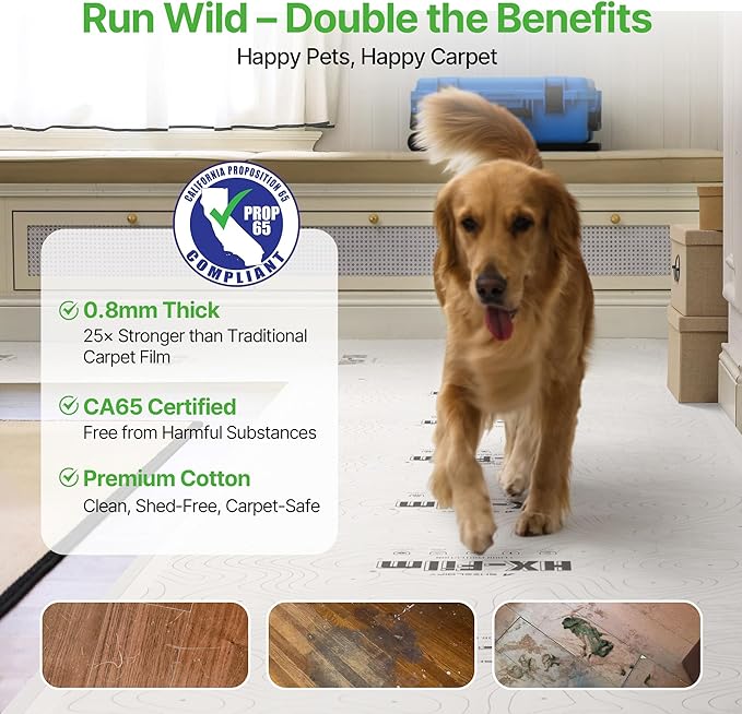 39" x50' Heavy-Duty Floor Protection | Construction Grade Carpet Protector | Drop Cloth Plastic Film for Hardwood Floors | Waterproof Painters Covering with No Residue(Summit White)