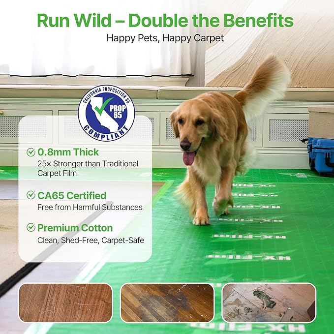 39" x50' Heavy-Duty Floor Protection | Construction Grade Carpet Protector | Drop Cloth Plastic Film for Hardwood Floors | Waterproof Painters Covering with No Residue(Mint Green)