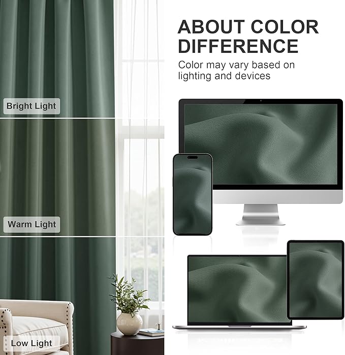 PONY DANCE Dark Green Blackout Curtains for Bedroom, Thermal Insulated Window Treatments Rod Pocket Energy Efficient Home Deco Drapes for Living Room, W 42 x L 72 inch, 2 Panels