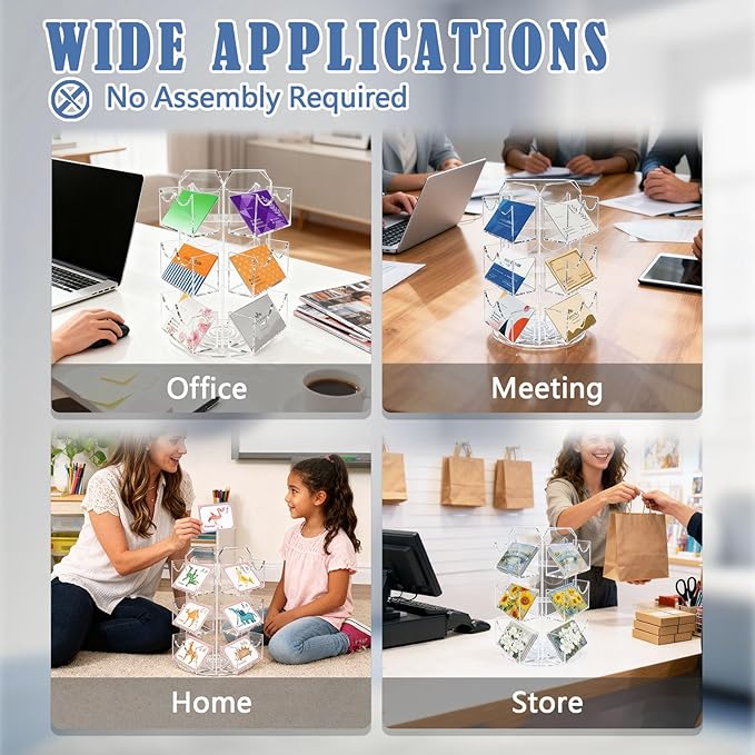 Spinning Sticker Display Stand for Vendors, 3 Tier 9 Pockets Acrylic Rotating Sticker Holder for 4'' Large Stickers, No Assembly Required Business Card Organizer Rack for Tabletop Office Home Desk