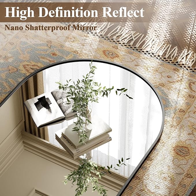 Full Length Mirror 56"x21" - Arched Floor Standing Body Mirror with Aluminum Frame,Leaning Hanging for Bedroom Cloakroom Living Room Black