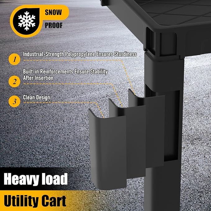 Utility Plastic Tool Cart, 46 x 26-Inch Rolling Service Carts Huge Storage W/Deep 2-Shelf Heavy Duty Cart with Wheels, 1000 lbs Capacity Organizer for Garage, Warehouse, Workshop, Black
