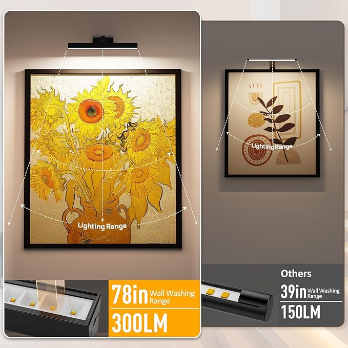Picture Lights for Wall, Battery Operated Gallery Light 16in for Paintings CCT Dimmable Recharging Battery Wall Lamp with Remote Control for Living Room Dartboard Art Bathroom 2PCS