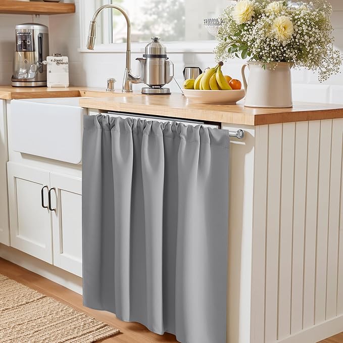 PONY DANCE Silver Grey Short Window Curtains for Kitchen 24 inch Long, 2 Panels Set Half Window Drapes for Bedroom Basement, Blackout Small Curtains for Travel Trailers, Width 29 x Length 24 inches