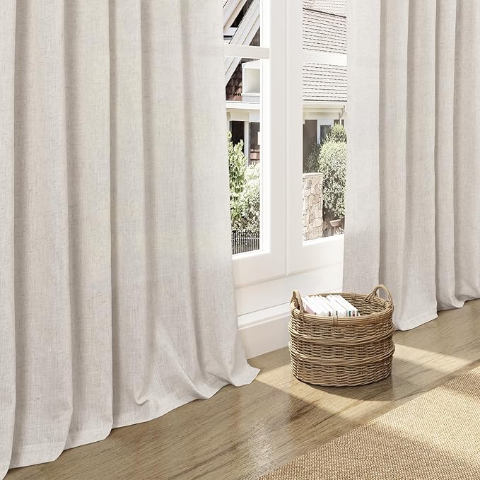 Nanspring Pearl White Extra Long 120 Inch Curtains for Living Room Linen Light Filtering Semi Sheer Curtain Back Tab Coastal Decor Floor to Ceiling High Window for Bedroom Office 52x120, 2 Panels