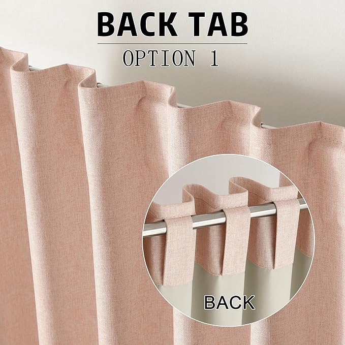 DUALIFE Full Blackout Baby Pink Curtains 63 Inch Long Linen Textured Curtains Thermal Insulated Heat Blocking Noise Reducing Vintage Drapes for Nursery Bedroom Rod Pocket&Back Tab 2 Panels 50W x 63L