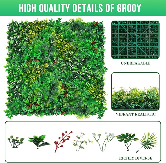 Grass Wall, Artificial Tropical Boxwood Panels 20"x20"(8pcs), Privacy Hedge Fence Screen with UV Protection, Greenery Backdrop for Indoor Home Wedding Decor and Outdoor Patio Backyard