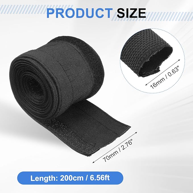 uxcell Hook and Loop Cable Management Sleeve, 6.6ft x 0.6 Inch Flexible Cable Wrap Cover Wire Hider, Cord Organizer and Cable Protectors for Desk TV Computer, Black