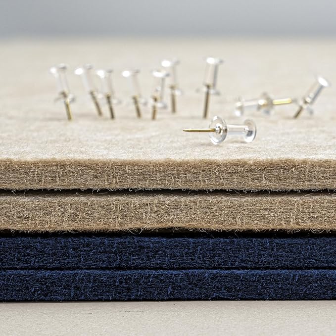 Bulletin Board, 35 x 17 1/2 inches Felt Board - Decorative Pin Board, Cork Board Alternative for Wall, Foldable Self-Adhesive Vision Board Prayer Board with 20 Pushpins Dark Blue