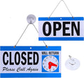 Business Hour Open Closed Sign with Suction Cups - Be Back Sign with Clock