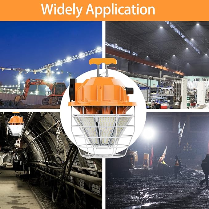150W LED Temporary Work Light 24750Lm 5000K Daylight Bright Construction Lights Portable Hanging Light IP65 Waterproof, Temp Lighting Indoor Mine Workshop High Bay Outdoor Jobsite