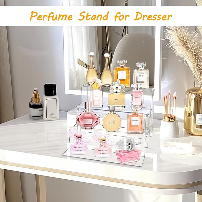 2-Pack Acrylic Perfume Organizer Stand, 4 Tier Cupcake Stand, Clear Display Riser Stand Shelf for Pop Figures, Acrylic Shelves for Cologne Spice Rack Kitchen Vanity
