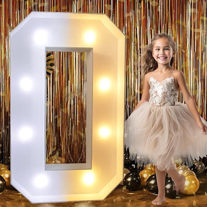 Pooqla 3FT Marquee Light Up Letters, LED Big Mosaic Marquee Letters 3 Feet, Giant LED Sign for Balloons Birthday Anniversary Wedding Party Decoration, Cool White and Warm White Letter O