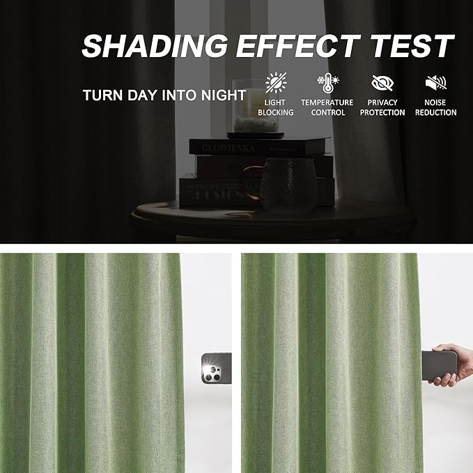 DUALIFE Sage Green Pinch Pleated Blackout Curtains 40 x 90 Inches Long, Back Tab Drapes for Living Room Bedroom Thermal Insulated Full Blackout Draperies with Hooks