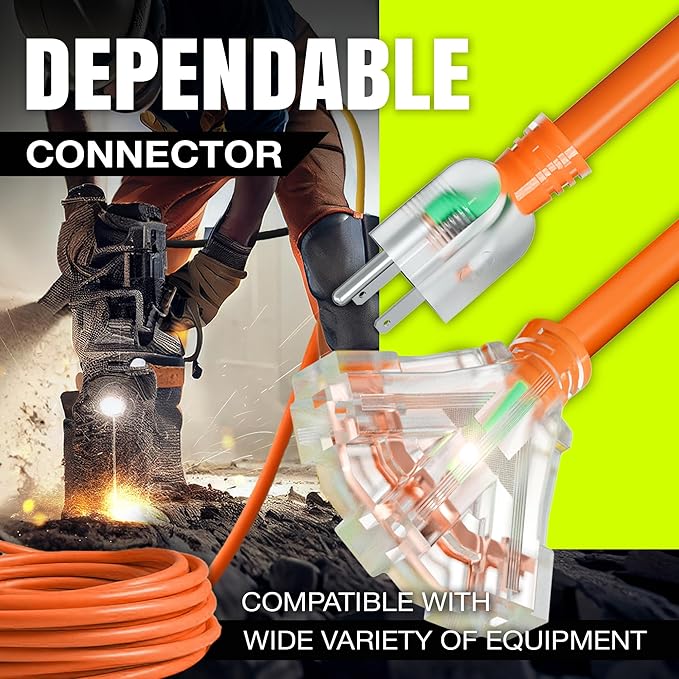 100ft Outdoor/Indoor Extension Cord 3-Outlet 12/3 Gauge Extra Heavy Duty ETL Listed, 3 Prong SJTW, Waterproof, Flexible Cold-Resistant Long Power Cord,15A 125V 1875W, Orange by LifeSupplyUSA