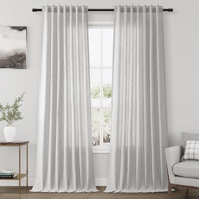 Silver Linen Curtains 96 Inches Long for Living Room Rod Back Tab Vintage Rustic Farmhouse Light Filtering Curtain Burlap Textured Linen Drapes 96 Inch Length for Dinning Room Bedroom 52x96 8 FT