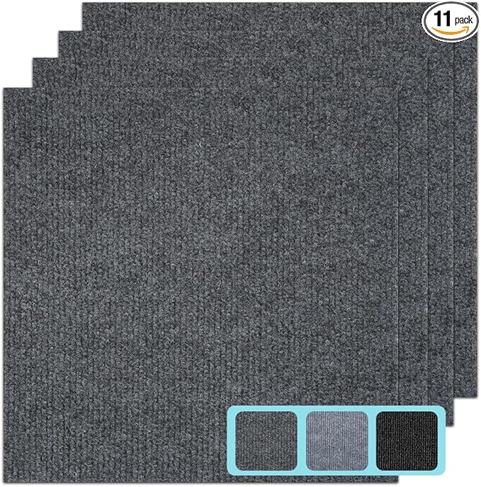 Carpet Tile 24” X 24” Self Adhesive Carpet Floor Tiles Anti-Slip Reusable Carpet Squares Peel and Stick Carpet Floor Tile Easy Install DIY for Bedroom Living Room (11, Dark Grey)