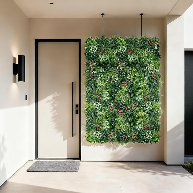 16PCS Grass Wall Panels, 20"x20" Artificial Ivy Privacy Fence Screen, UV-Anti Faux Boxwood Grass Wall Panels for Garden Patio Balcony