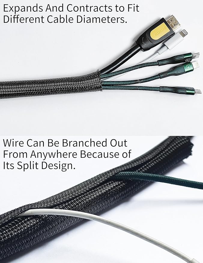 Cable Management Split Wire Loom Sleeve - Cord Hider & Protector for Desk, Pet Chew Proof, Wire Cover Organizer, Flexible Tube for Wires and Cables (1/2 Inch 25FT, Black)