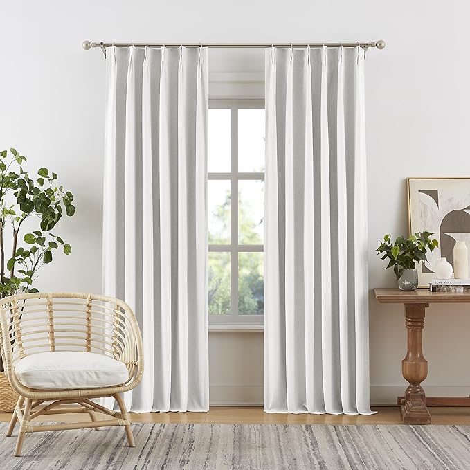 DUALIFE Pinch Pleated Blackout Curtains 96 Inches Long, Accordion Style Custom Drapes with Hooks,Floor Length to Ceiling Traverse Curtains for Living Room, Greyish White,40W x 96L, 2 Panels