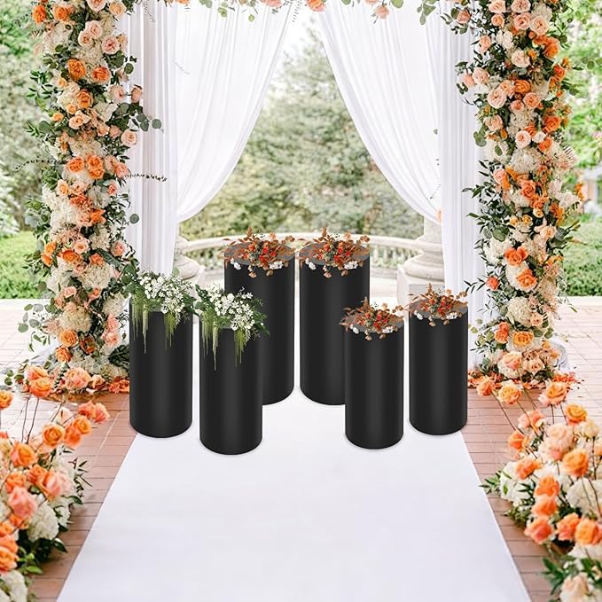 Eapmic Pedestal Stands for Party, Cake Pedestal Stand, Dessert Table Display Plinth Pillars, Sculpture Display Column Decoration Cube for Wedding Birthday (Black, Cylinder-6Pcs(27.56"+26"+23.62"))