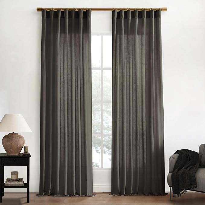 XTMYI Brown Curtains 84 Inch Length 2 Panels Set for Living Room,Linen Semi Sheer Light Filtering Rustic Farmhouse Curtains Drapes 84 Inches Long
