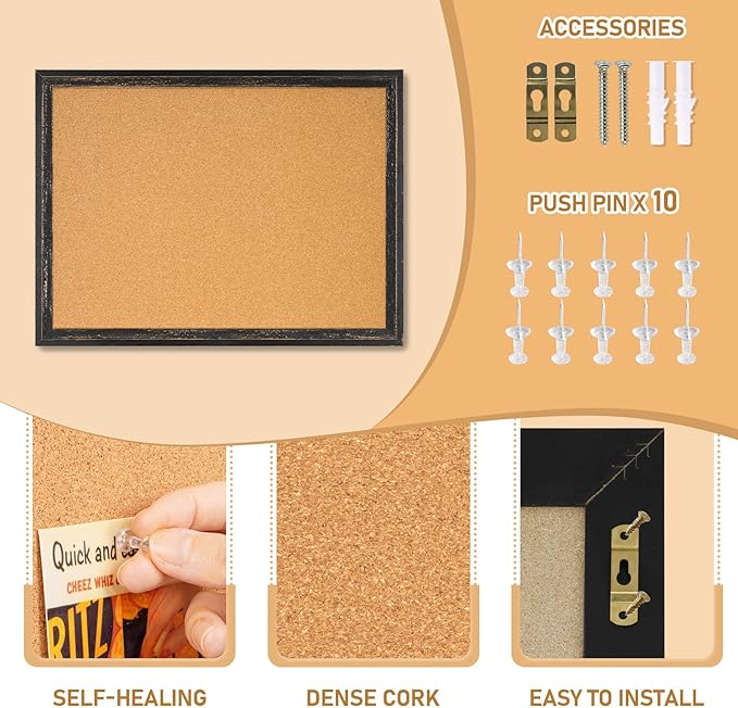 DOLLAR BOSS Large Cork Board for Wall - 48 X 36 Inches, Rustic Wooden Frame Large Bulletin Board, Decorative Hanging Pin Board for Office & Home Decor, Black